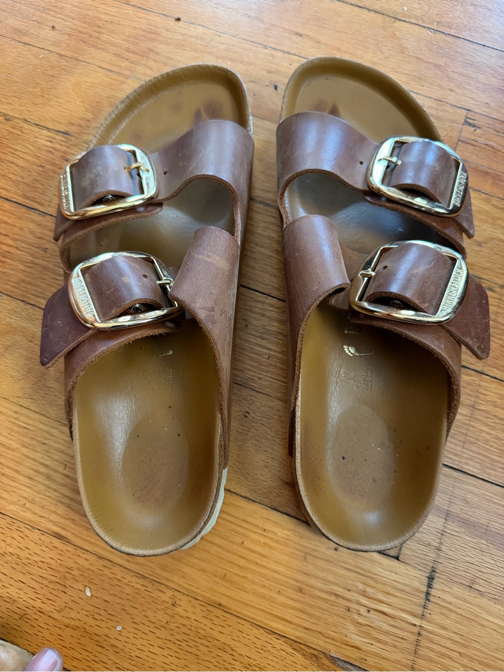 Brown Double-Buckle Birkinstock with Gold Buckles